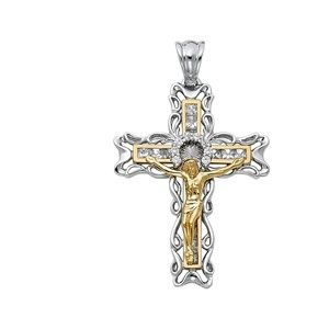 COPY - 14K Two Tone CZ Religious Crucifix Pendant